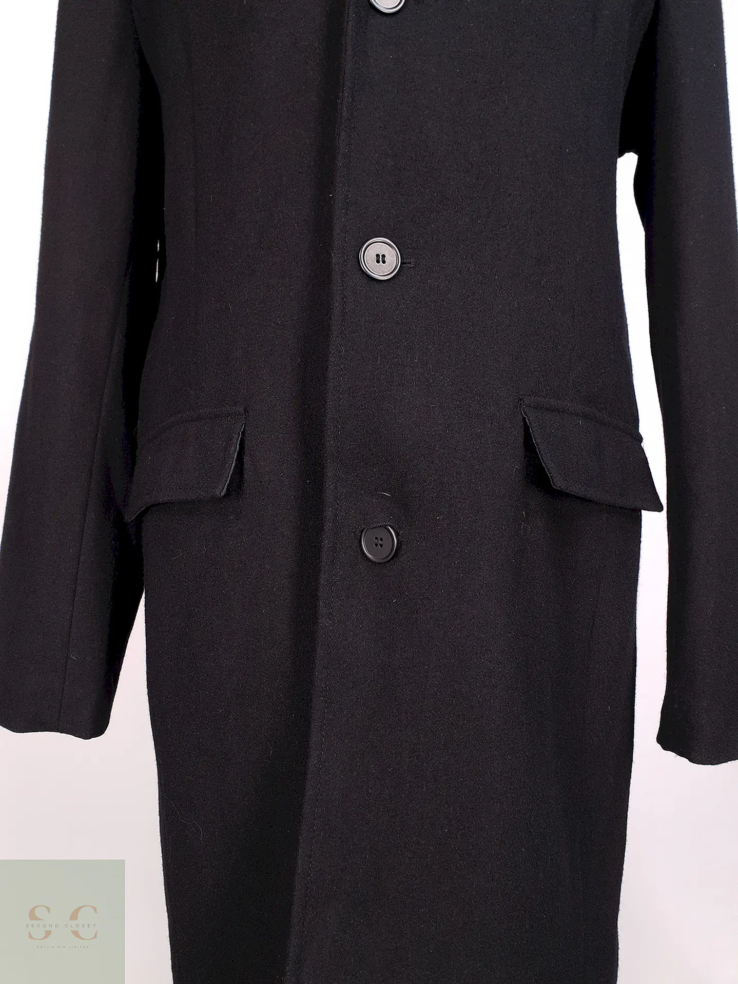 Abrigo Negro Estructure Lana Talla L 7