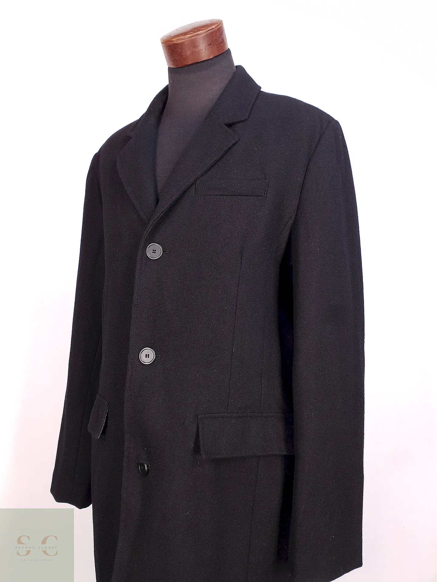 Abrigo Negro Estructure Lana Talla L 5
