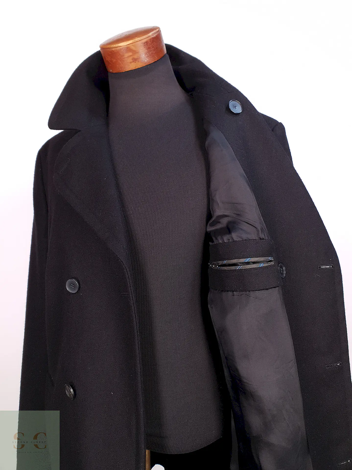 Abrigo Cruzado Negro Esprit Lana Talla XL 10