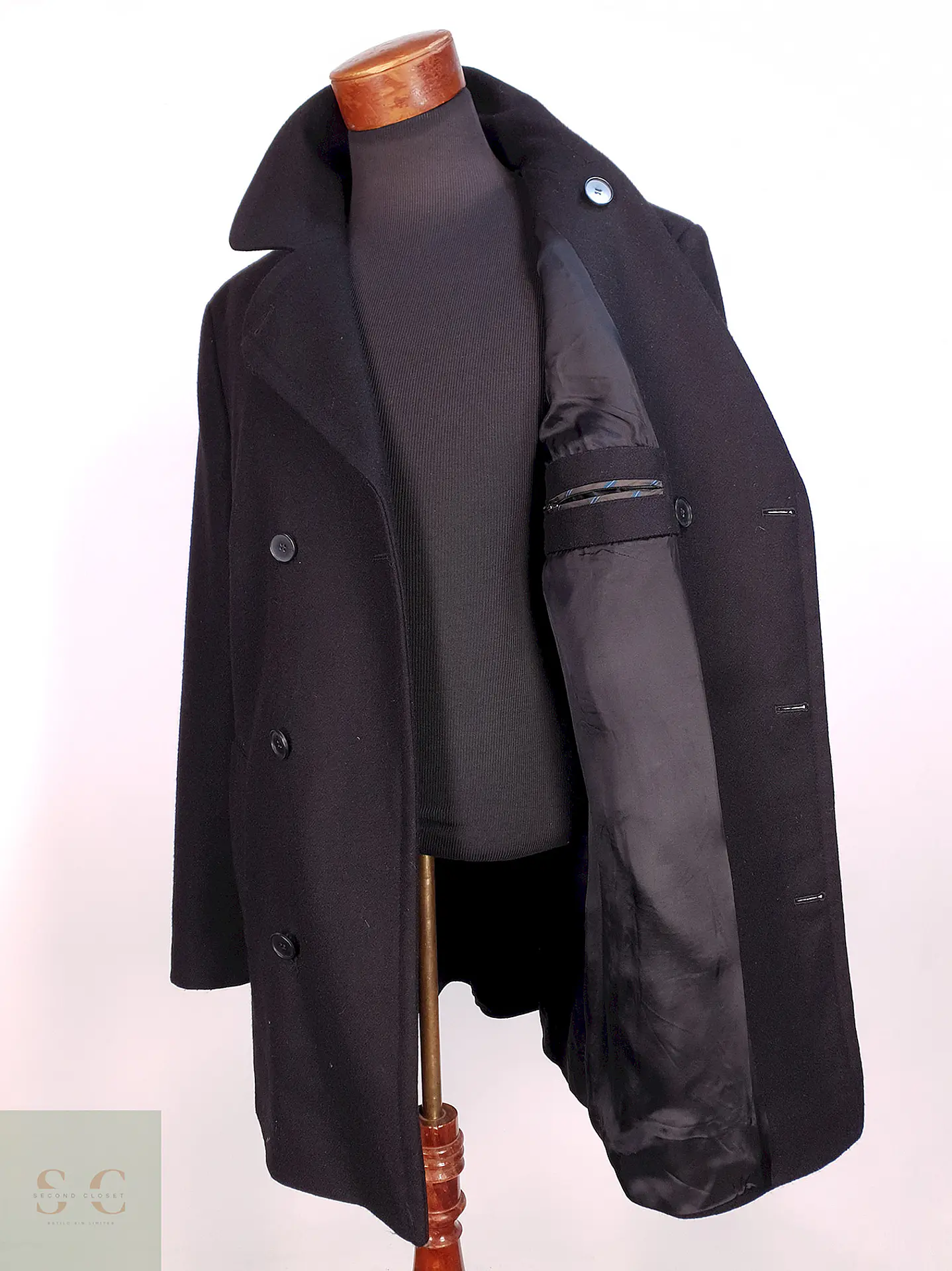 Abrigo Cruzado Negro Esprit Lana Talla XL 11