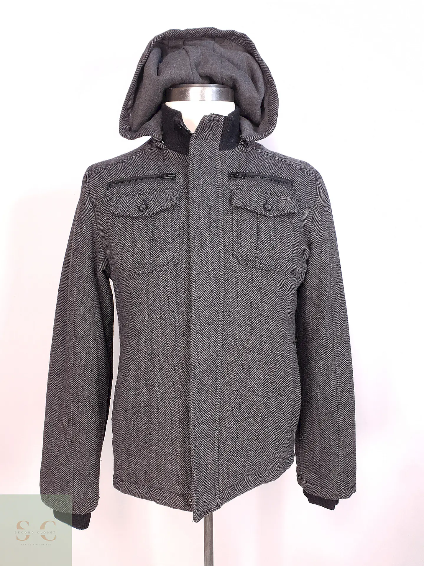 Chaqueta Guess Plomo Lana con Gorro Talla SM 1