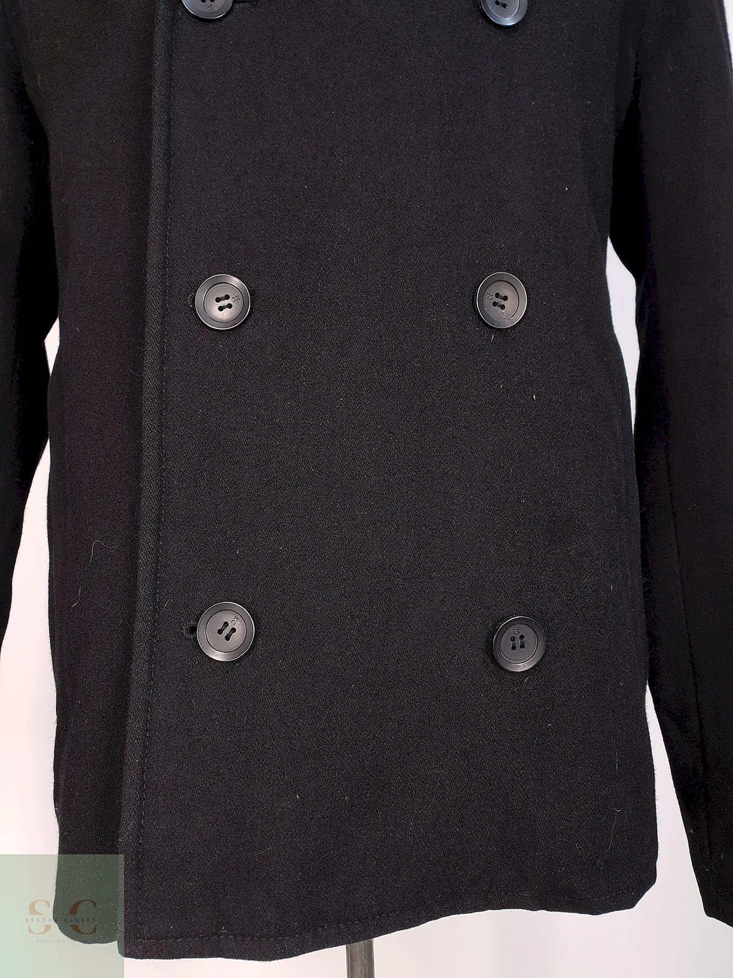 Abrigo Marinero Negro Kenneth Cole Lana Talla L 5