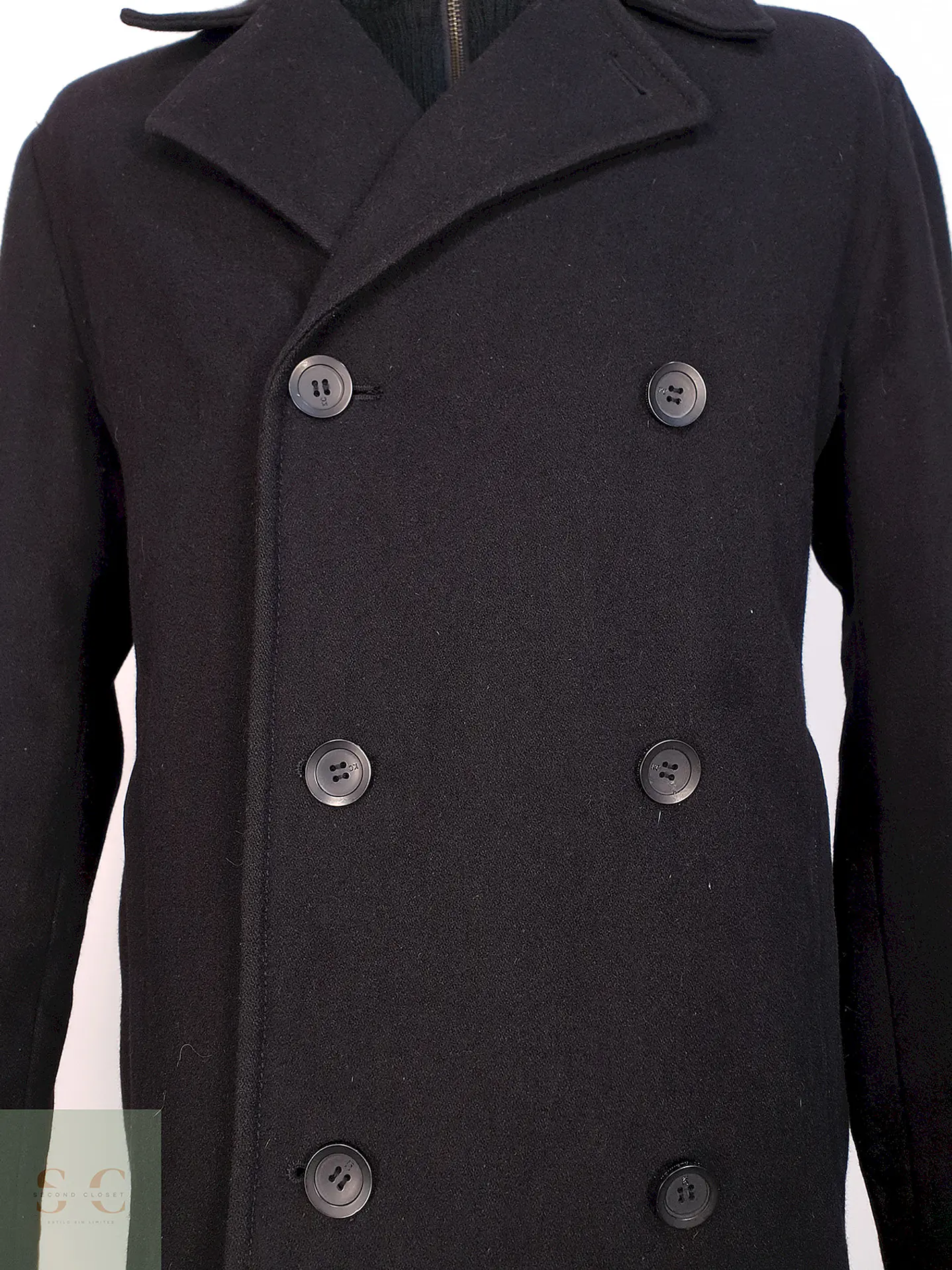 Abrigo Marinero Negro Kenneth Cole Lana Talla L 6