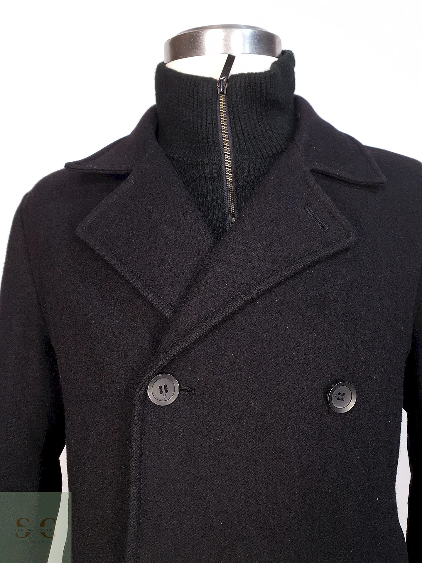 Abrigo Marinero Negro Kenneth Cole Lana Talla L 3