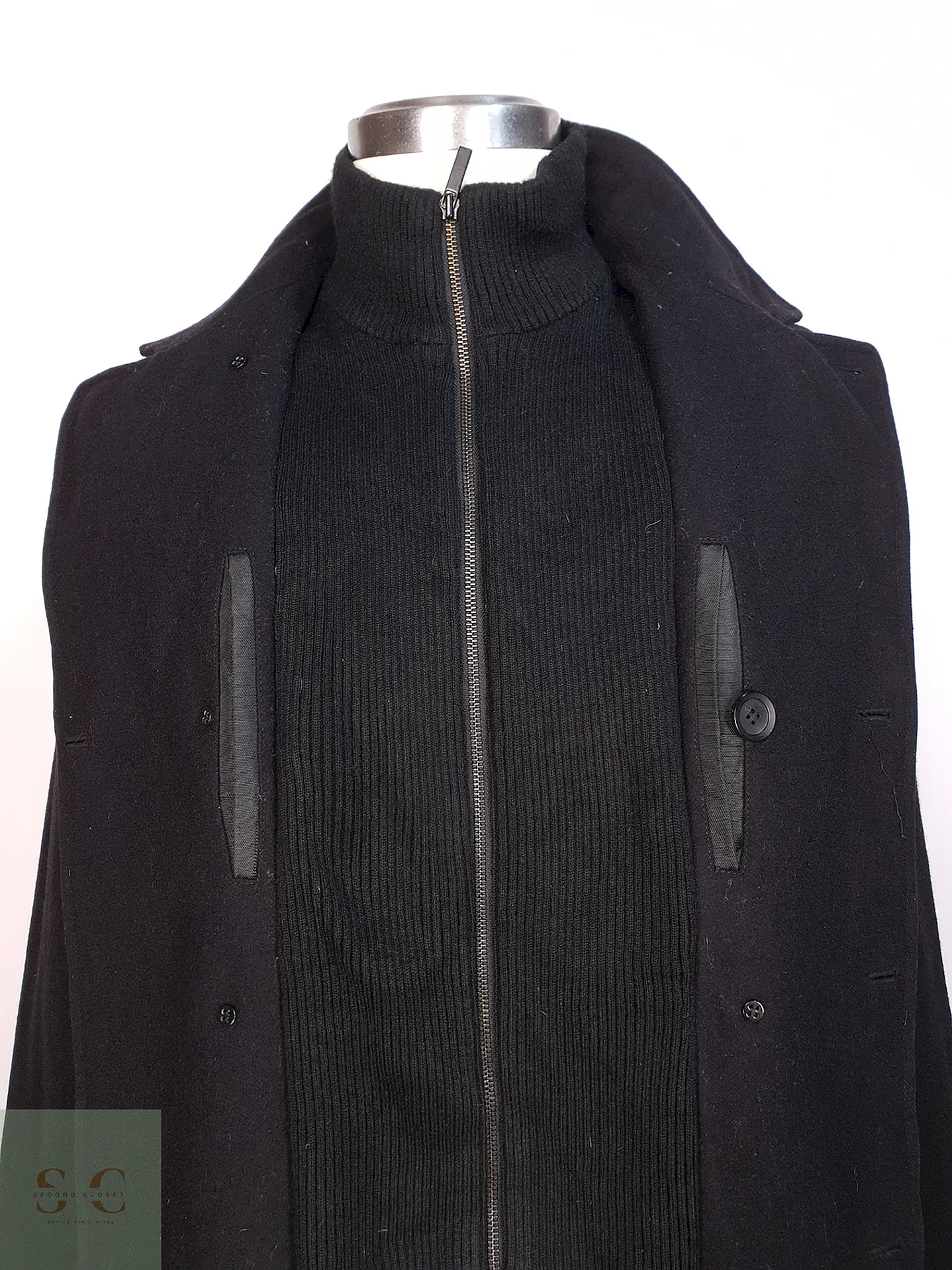 Abrigo Marinero Negro Kenneth Cole Lana Talla L 7