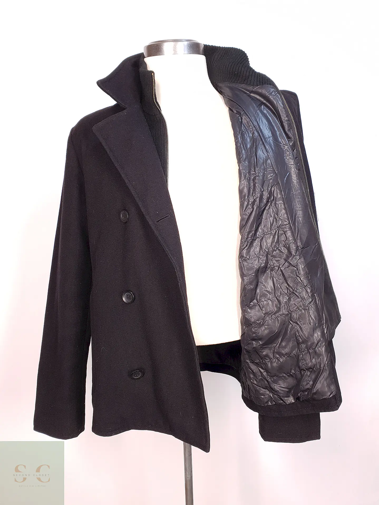 Abrigo Marinero Negro Kenneth Cole Lana Talla L 9