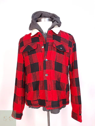 Chaqueta Leñadora Negro Rojo con Gorro Talla LXL