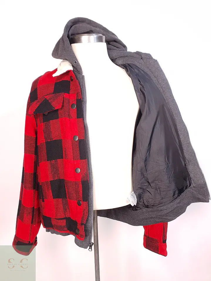 Chaqueta Leñadora Negro Rojo con Gorro Talla LXL 8
