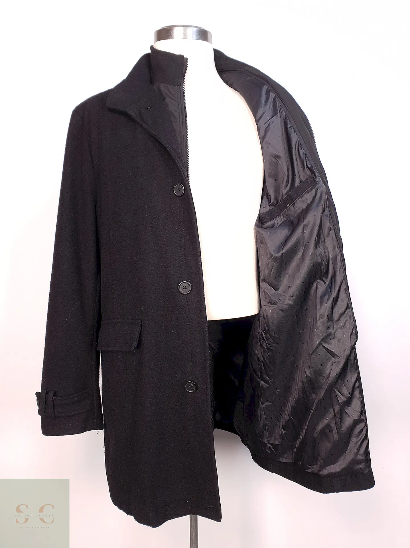 Abrigo Negro Angelo Litrico Lana Talla L 10