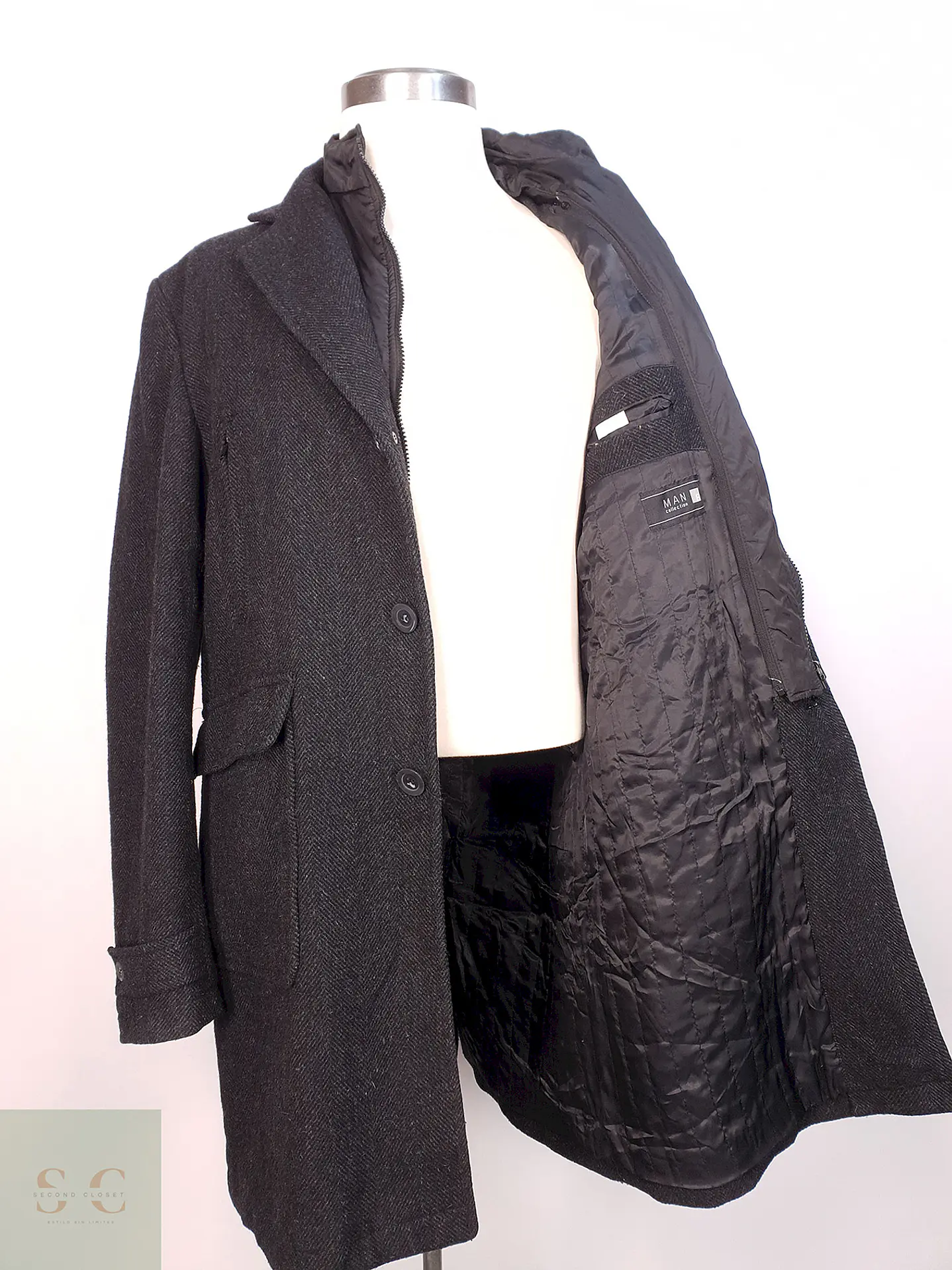 Abrigo Plomo Espiga Mens Collection Lana Talla 2XL 7