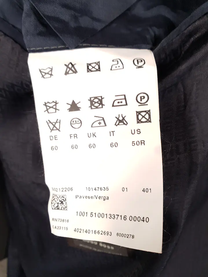 Blazer Hugo Boss Azul Negro Rayas – Tessitura Biella – 100% Lana Virgen – Talla XL 14