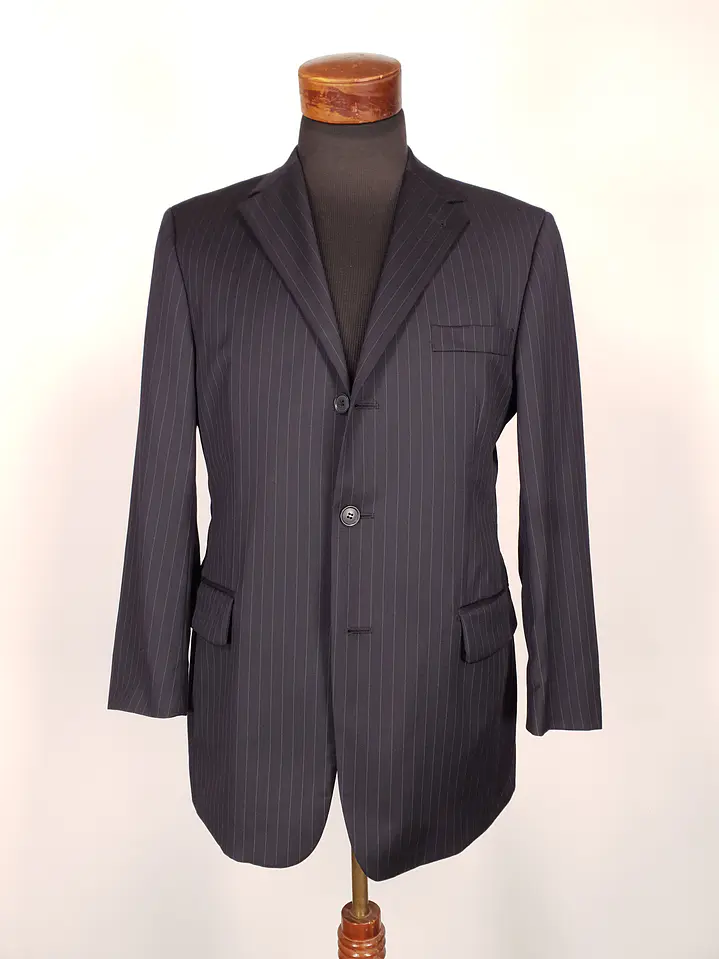 Blazer Roy Robson Azul Rayas Italiano 100% Lana Virgen Talla SM 1