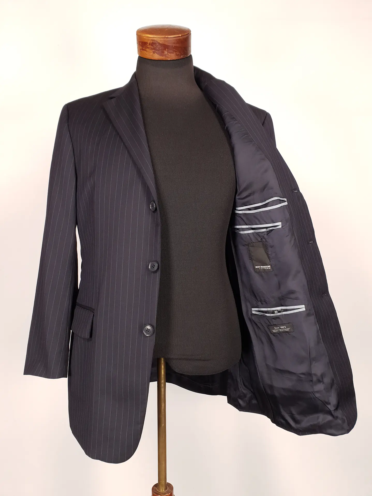 Blazer Roy Robson Azul Rayas Italiano 100% Lana Virgen Talla SM 8