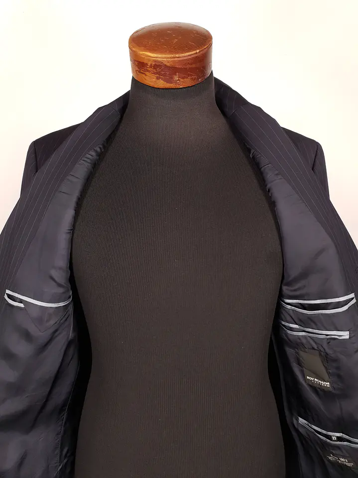 Blazer Roy Robson Azul Rayas Italiano 100% Lana Virgen Talla SM 9