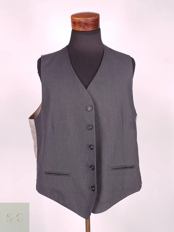 Chaleco - Gilet C&A Plomo Rayas Poliéster Viscosa Talla LXL 1