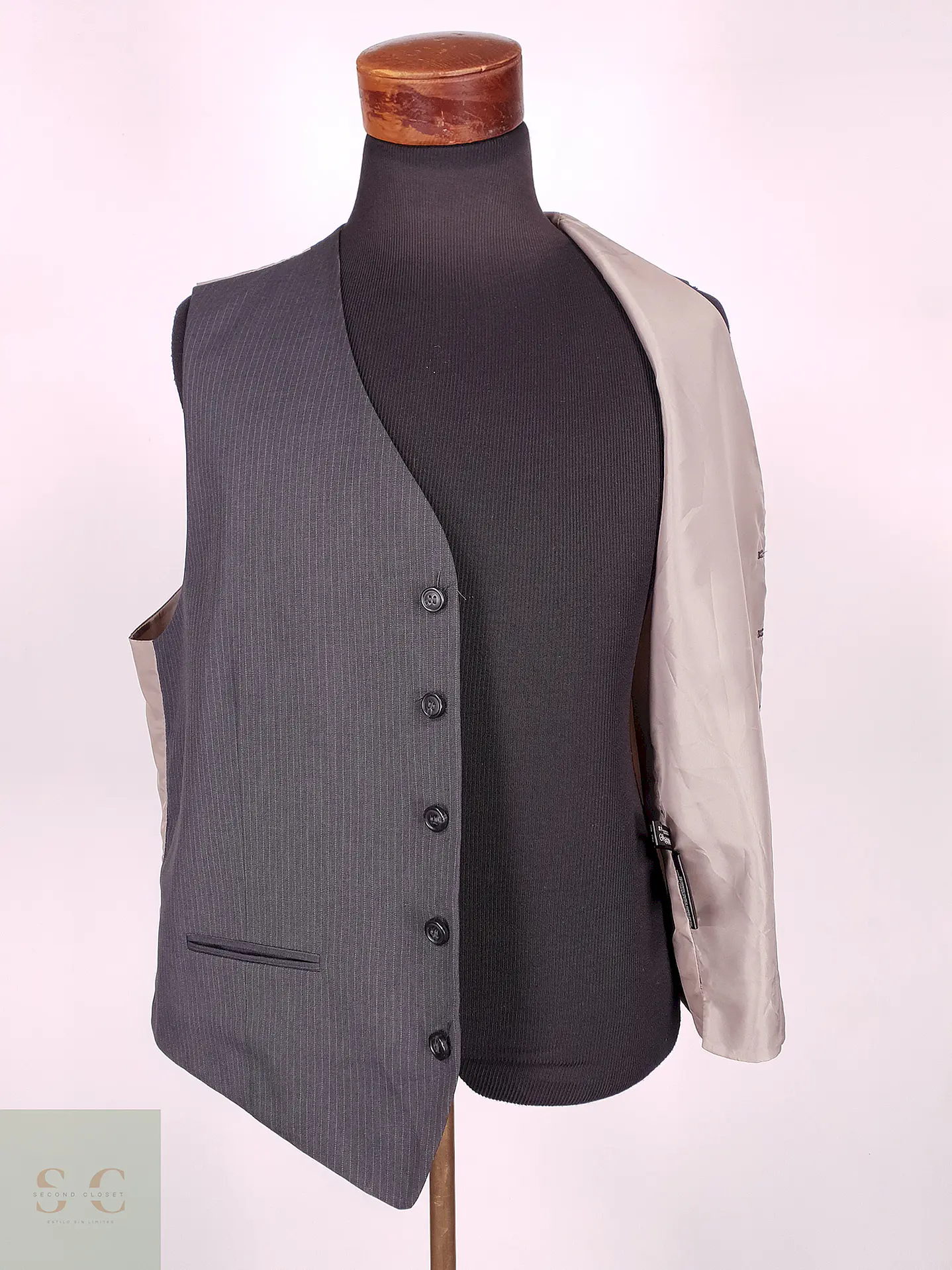 Chaleco - Gilet C&A Plomo Rayas Poliéster Viscosa Talla LXL 4