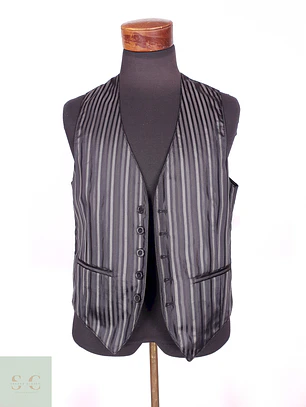 Chaleco - Gilet C&A Negro Rayas Plomo Reversible Talla S
