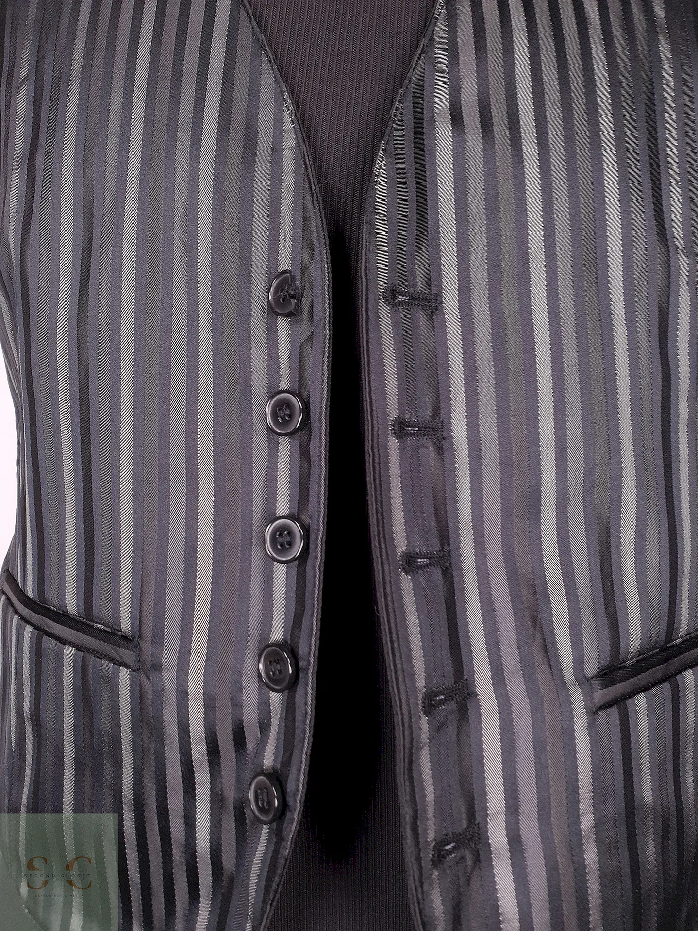 Chaleco - Gilet C&A Negro Rayas Plomo Reversible Talla S 2