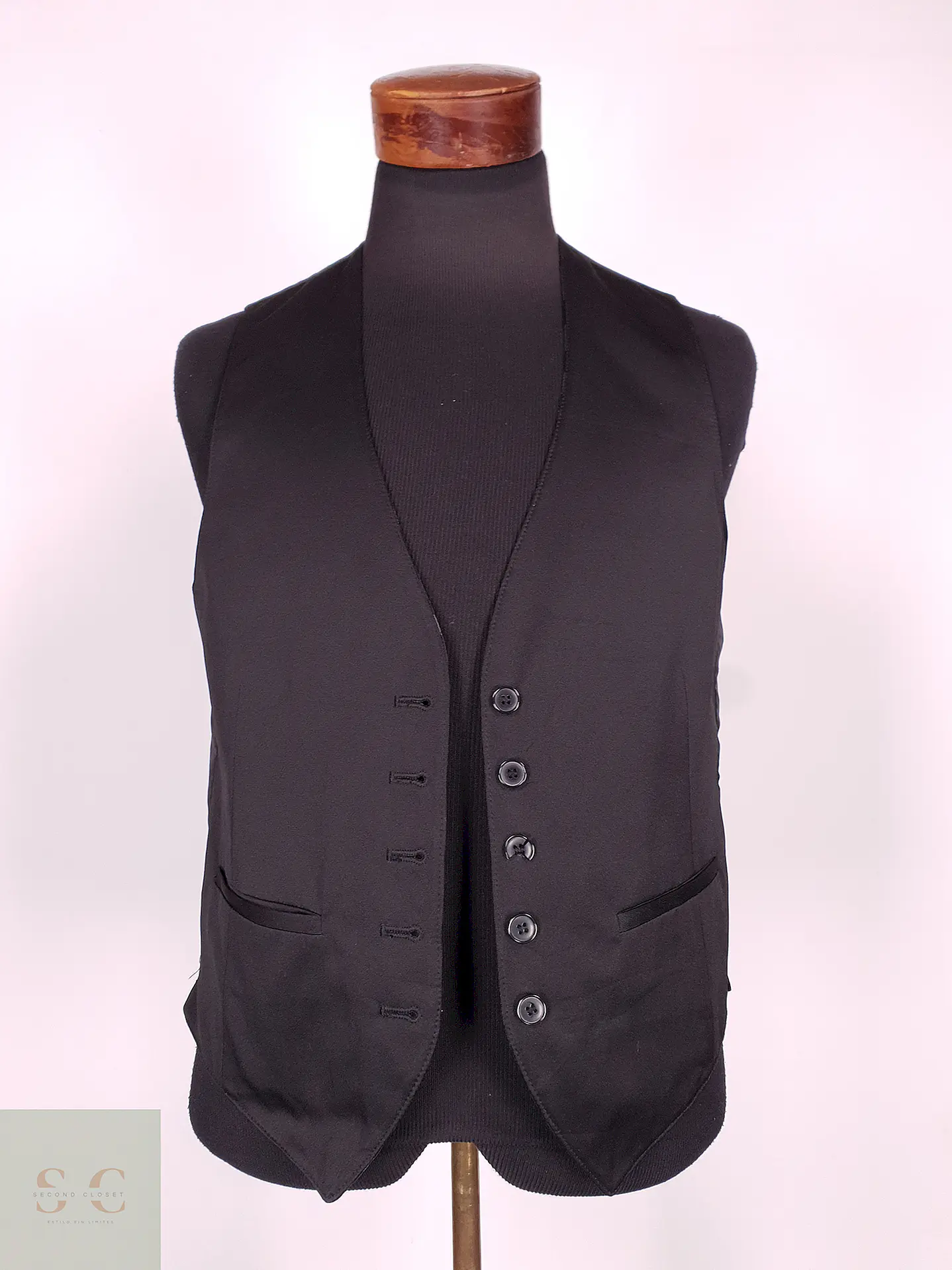 Chaleco - Gilet C&A Negro Rayas Plomo Reversible Talla S 4