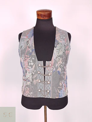 Chaleco - Gilet Algodón Viscosa Diseño Flores Talla S MUJER
