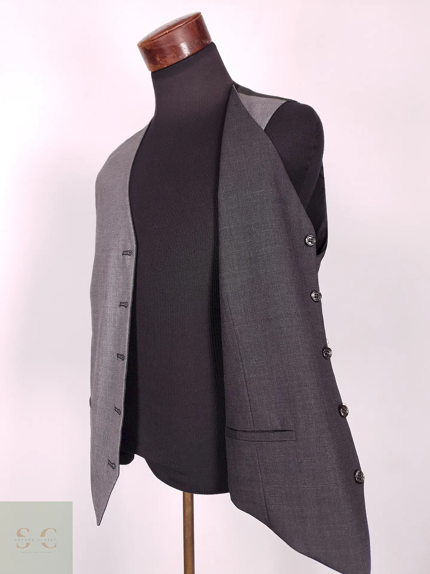 Chaleco - Gilet Plomo Gris Reversible Mezcla Lana Virgen Talla M 3