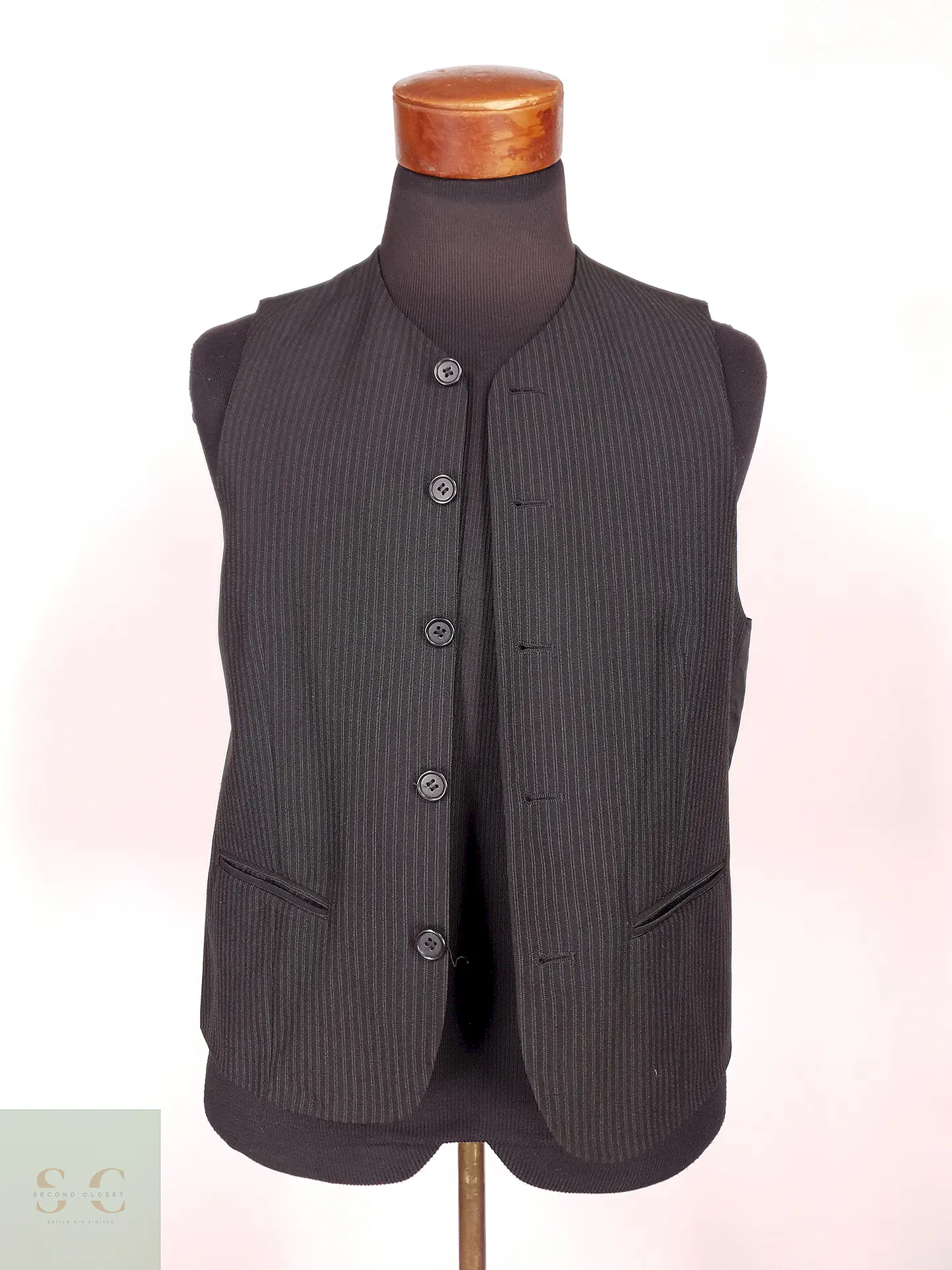 Chaleco - Gilet Angelo Litrico Negro Rayas Poliéster Viscosa Talla S 1