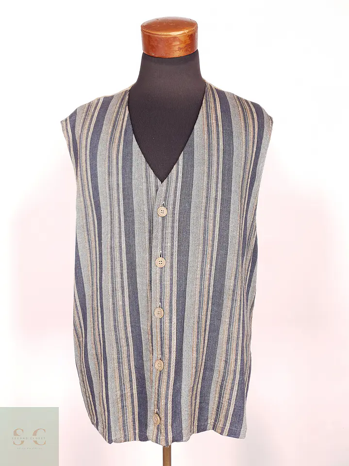 Chaleco - Gilet Rayas Azules y Café Algodón Lino Talla XXL 1