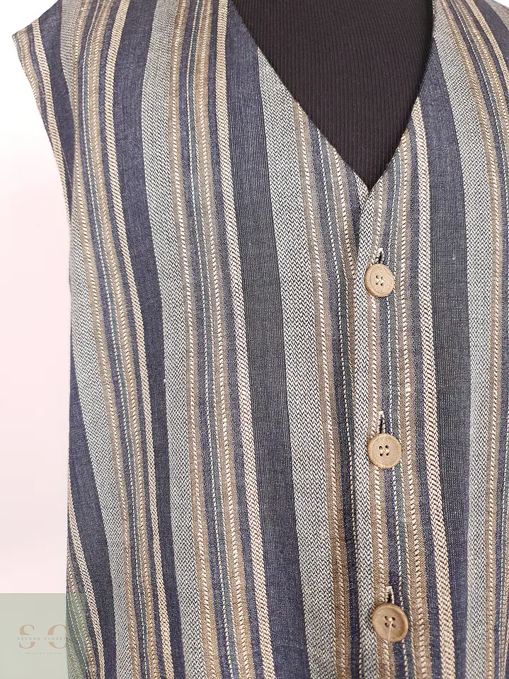Chaleco - Gilet Rayas Azules y Café Algodón Lino Talla XXL 2
