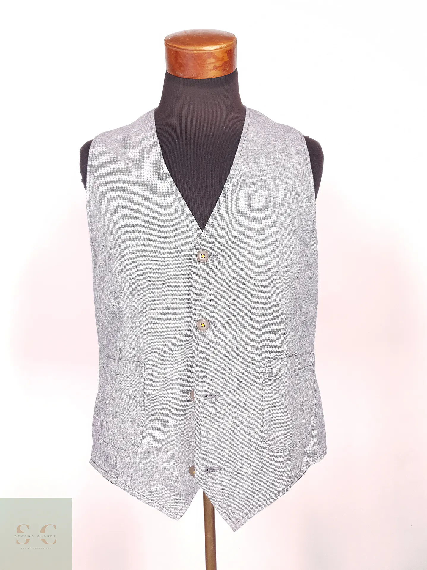 Chaleco - Gilet Calamar Celeste Lino Algodón Talla SM 1
