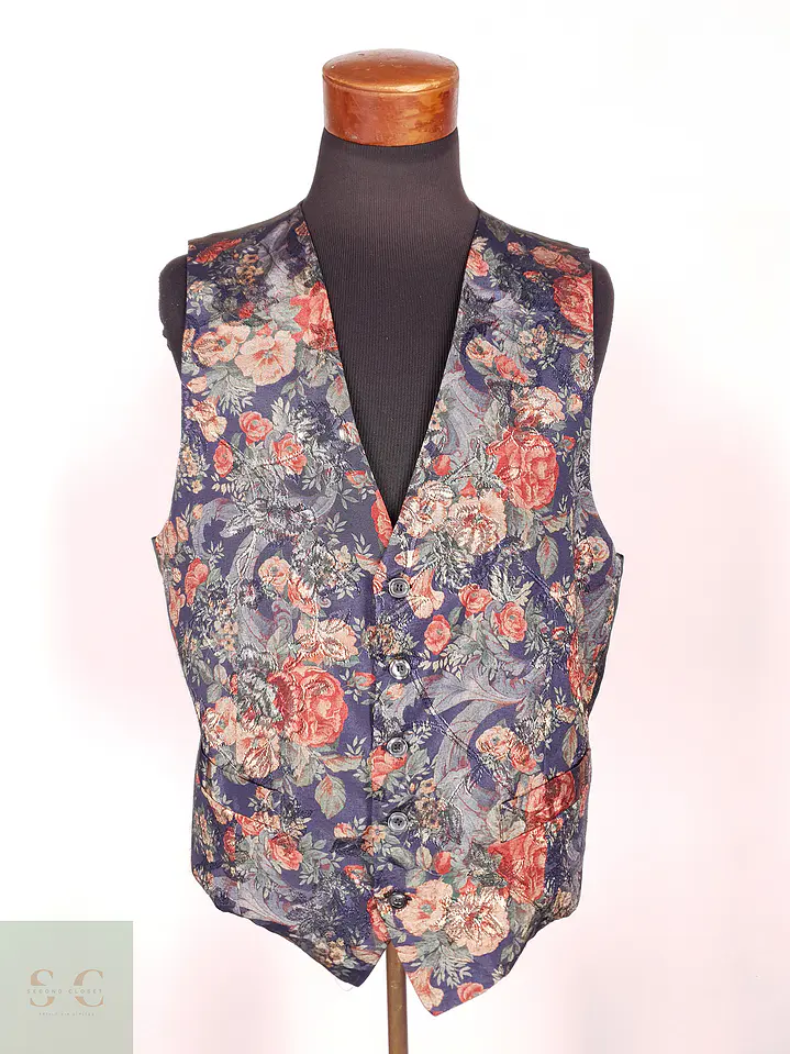Chaleco - Gilet Theo Kollin Diseño Flores Azul Rojo Talla LXL 1