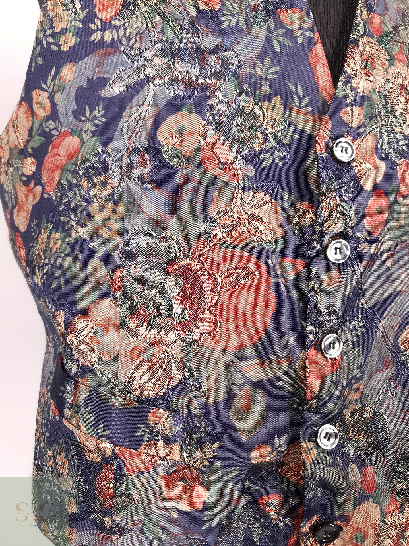 Chaleco - Gilet Theo Kollin Diseño Flores Azul Rojo Talla LXL 2