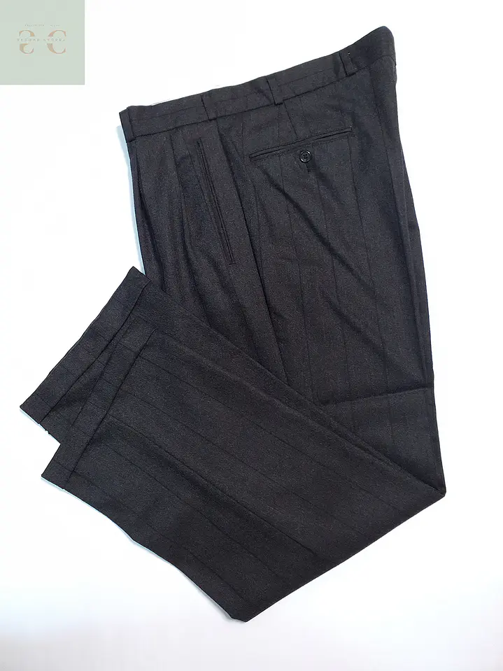 Pantalón Vintage Plomo Rayas Lana Talla XL 48 1