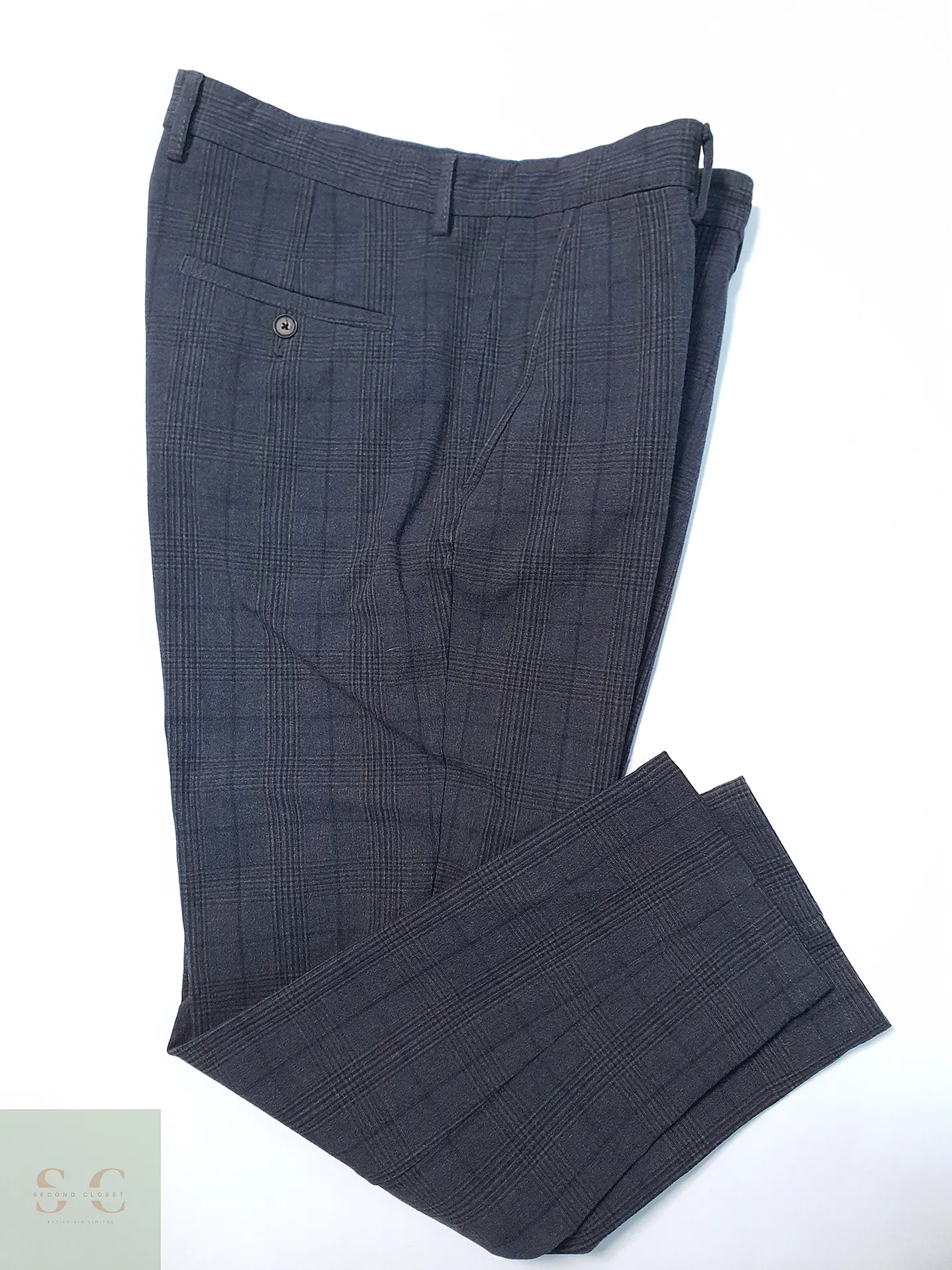 Pantalón Zara Plomo Cuadros Talla XL 46 1