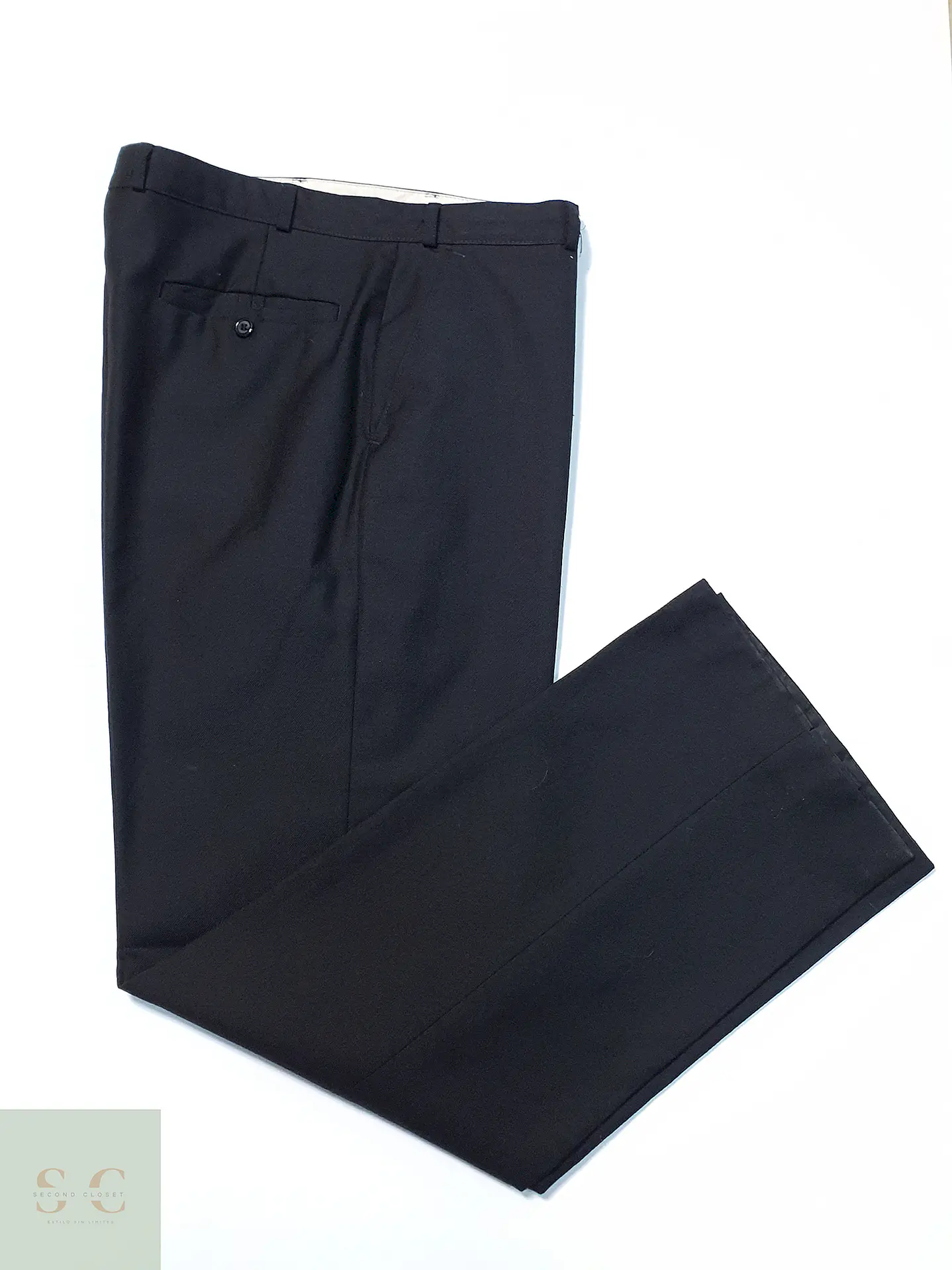 Pantalón Vintage Negro Lana Virgen Talla XL 48 1