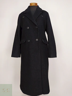 Abrigo Largo Negro Lc Waikiki Mezcla Lana Cruzado Talla 42 L