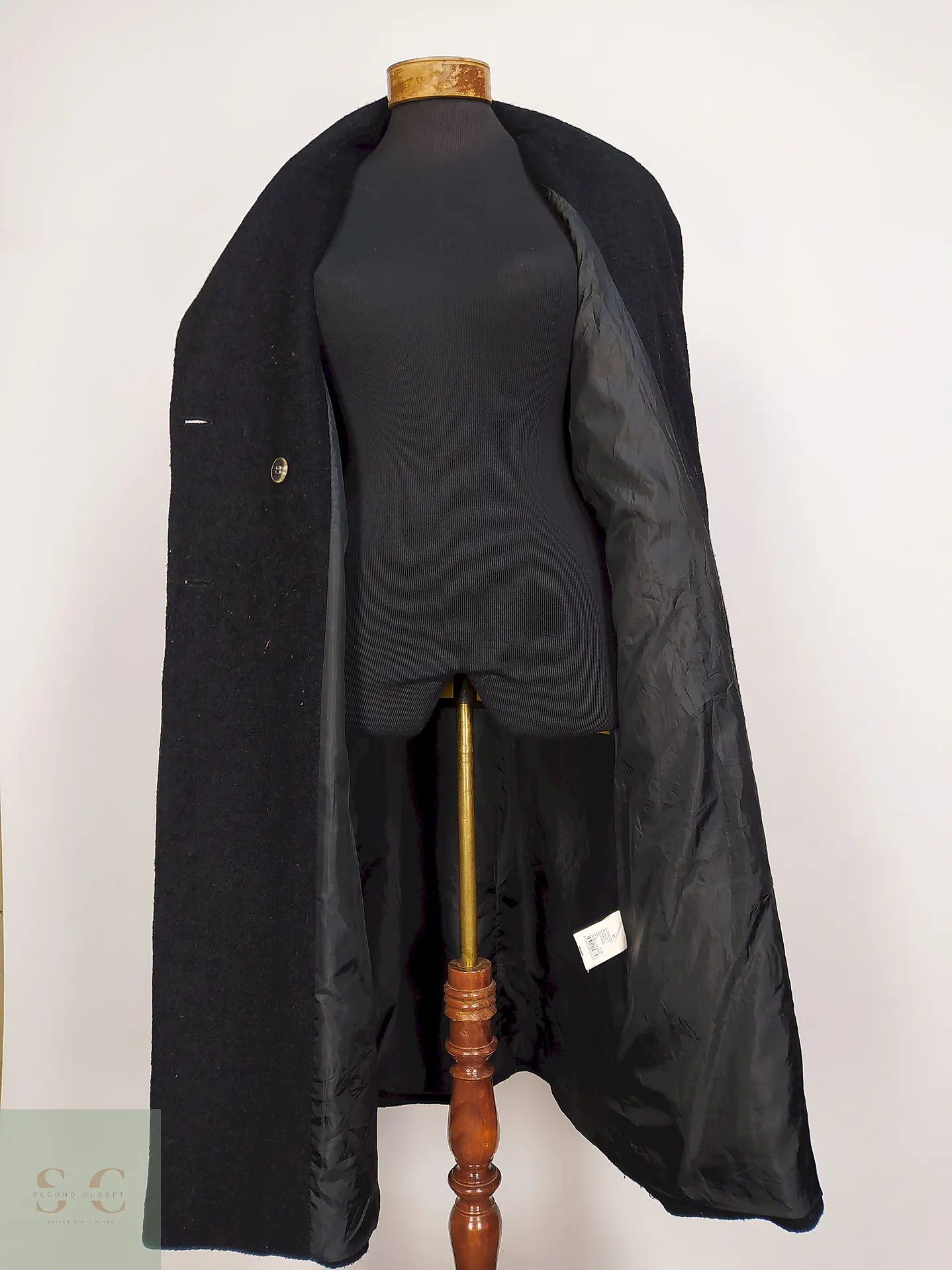 Abrigo Largo Negro Lc Waikiki Mezcla Lana Cruzado Talla 42 L 9
