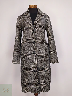 Abrigo Lcw Casual Negro Blanco Mezcla Lana Talla 42 L