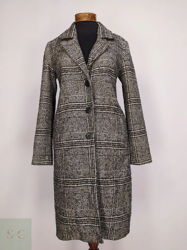 Abrigo Lcw Casual Negro Blanco Mezcla Lana Talla 42 L 1