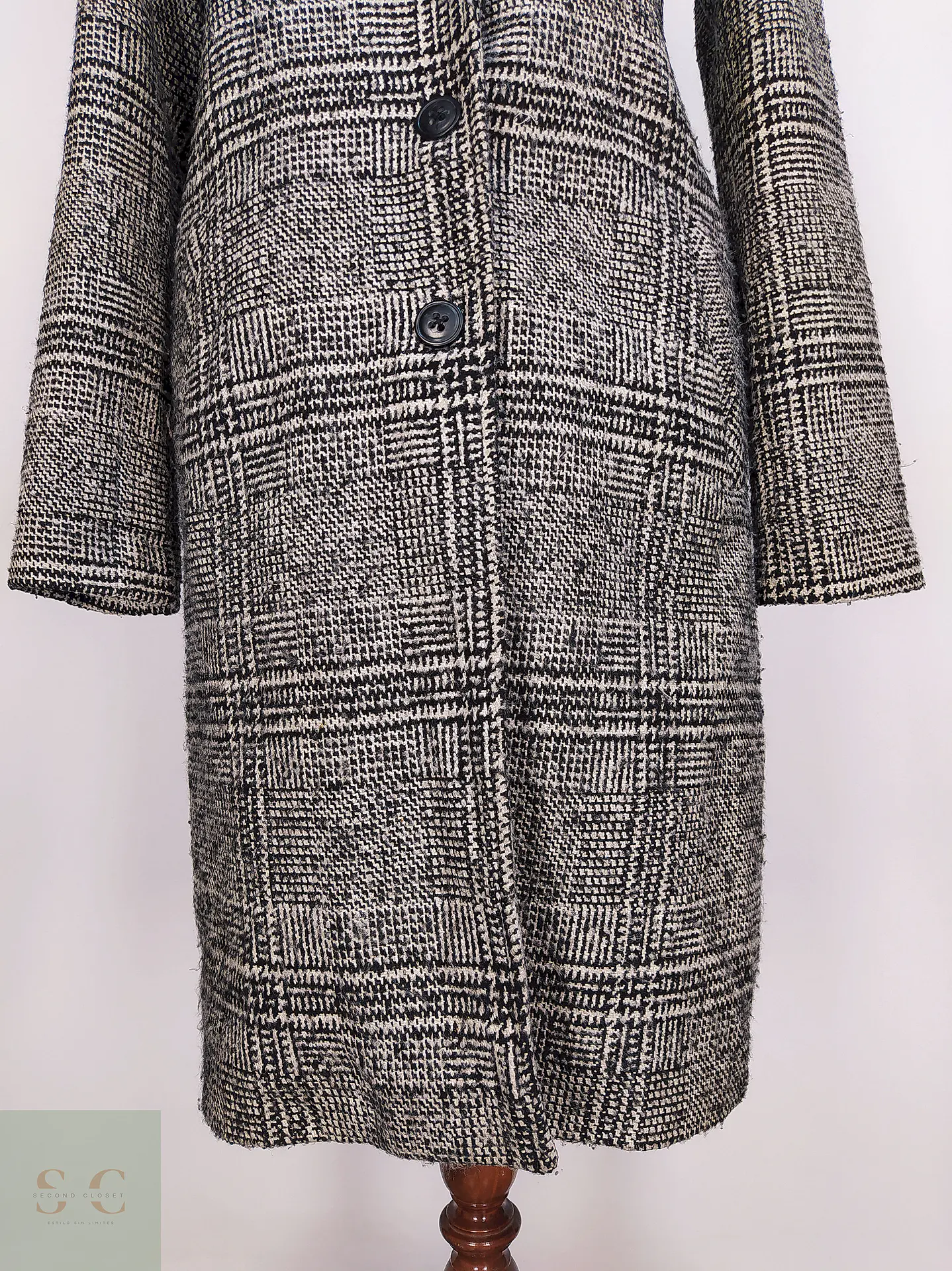 Abrigo Lcw Casual Negro Blanco Mezcla Lana Talla 42 L 2