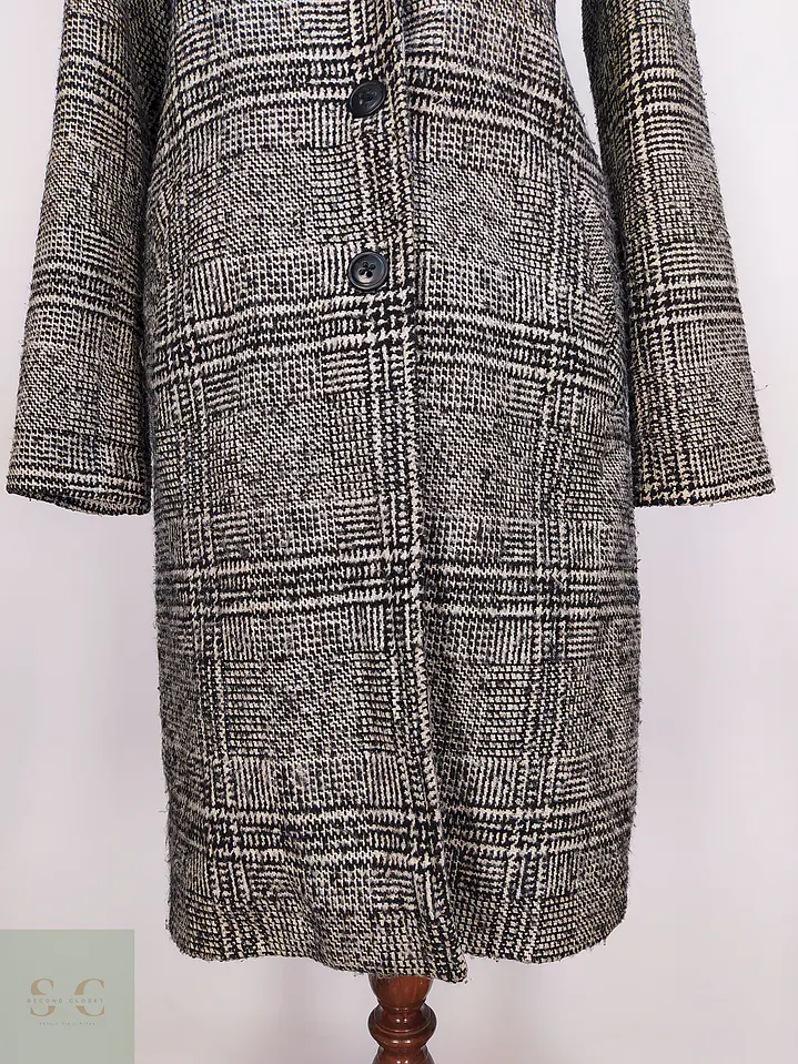 Abrigo Lcw Casual Negro Blanco Mezcla Lana Talla 42 L 2
