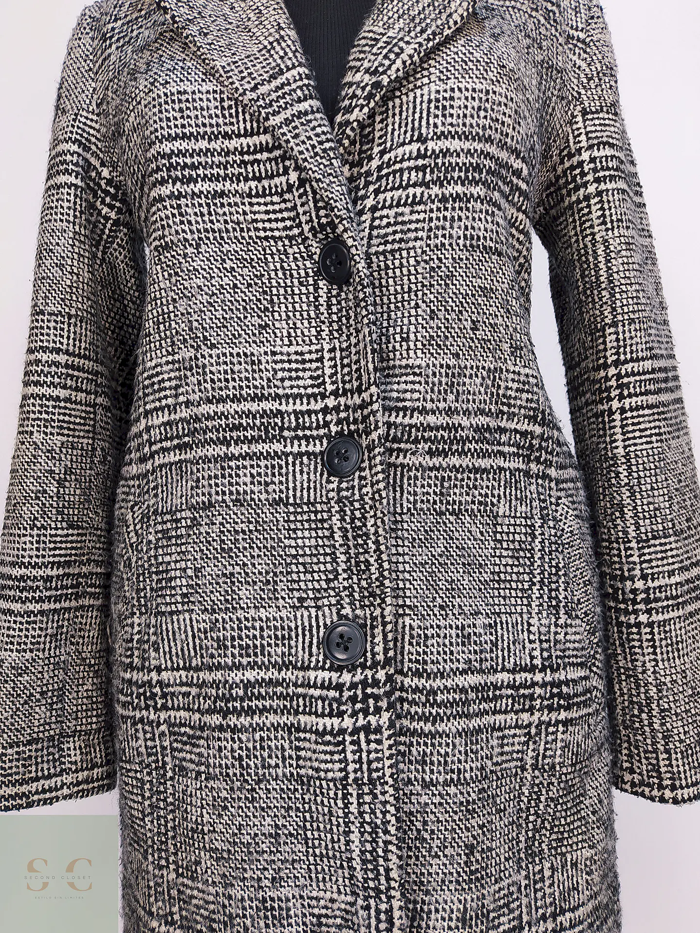 Abrigo Lcw Casual Negro Blanco Mezcla Lana Talla 42 L 3