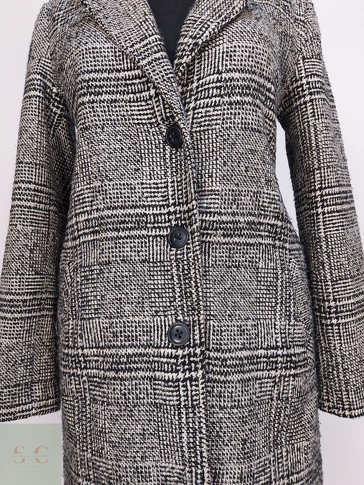 Abrigo Lcw Casual Negro Blanco Mezcla Lana Talla 42 L 3
