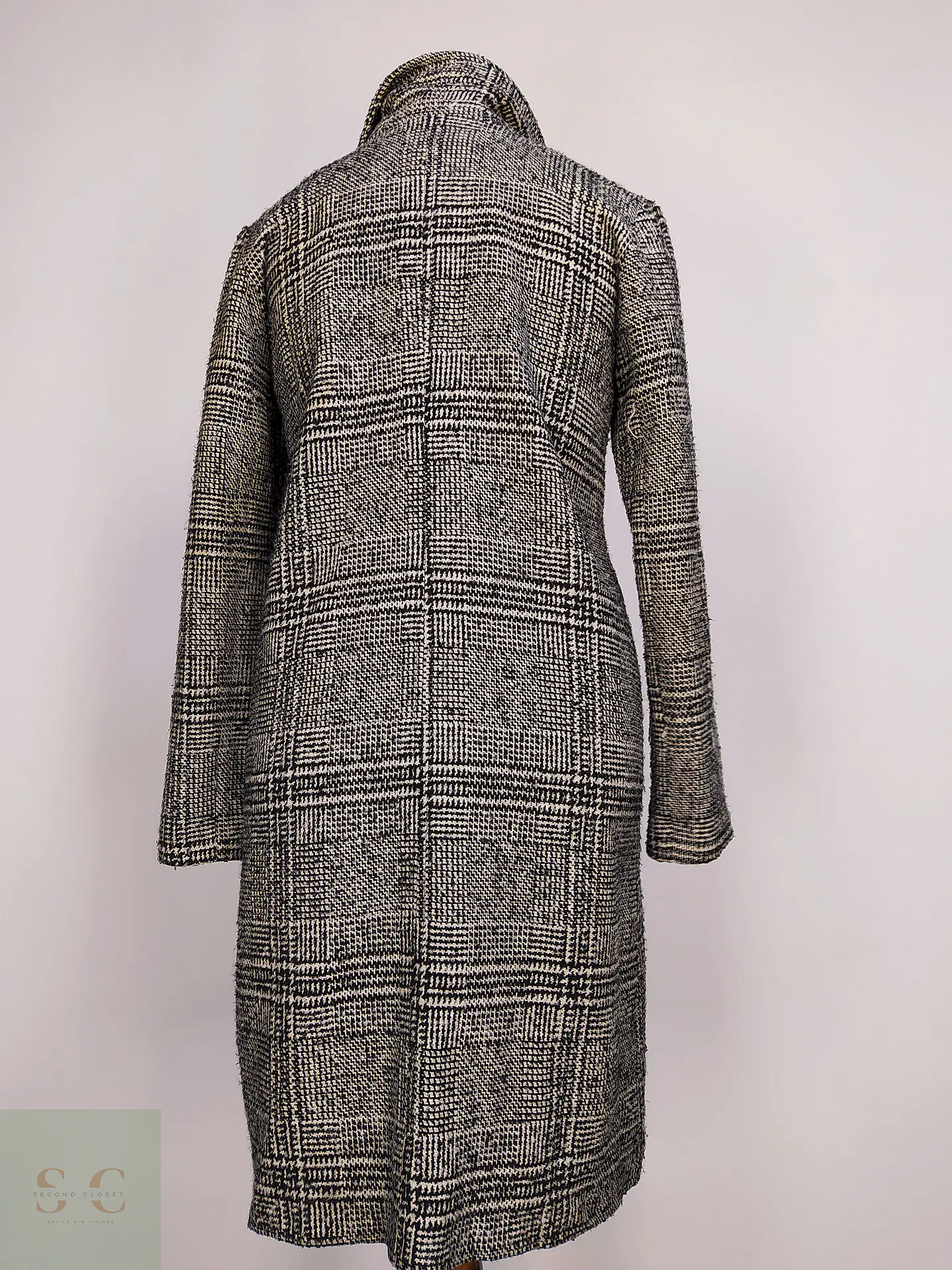 Abrigo Lcw Casual Negro Blanco Mezcla Lana Talla 42 L 8
