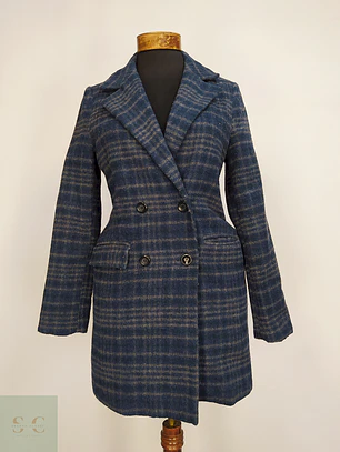 Abrigo Azul Gris Cruzado Básico Talla 38 S/M
