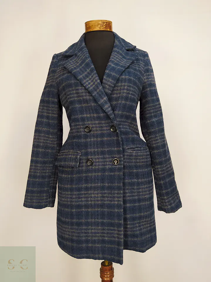 Abrigo Azul Gris Cruzado Básico Talla 38 S/M 1