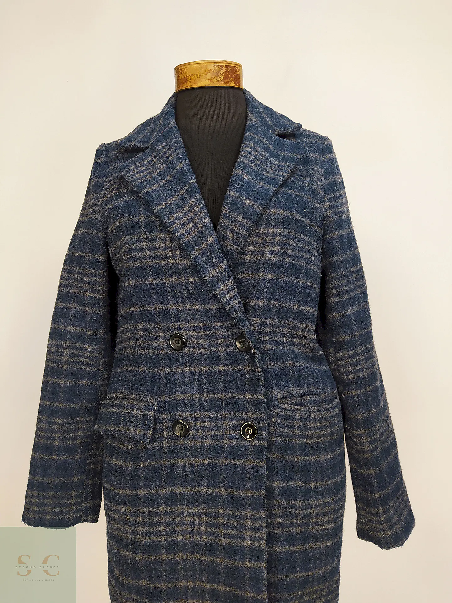 Abrigo Azul Gris Cruzado Básico Talla 38 S/M 2
