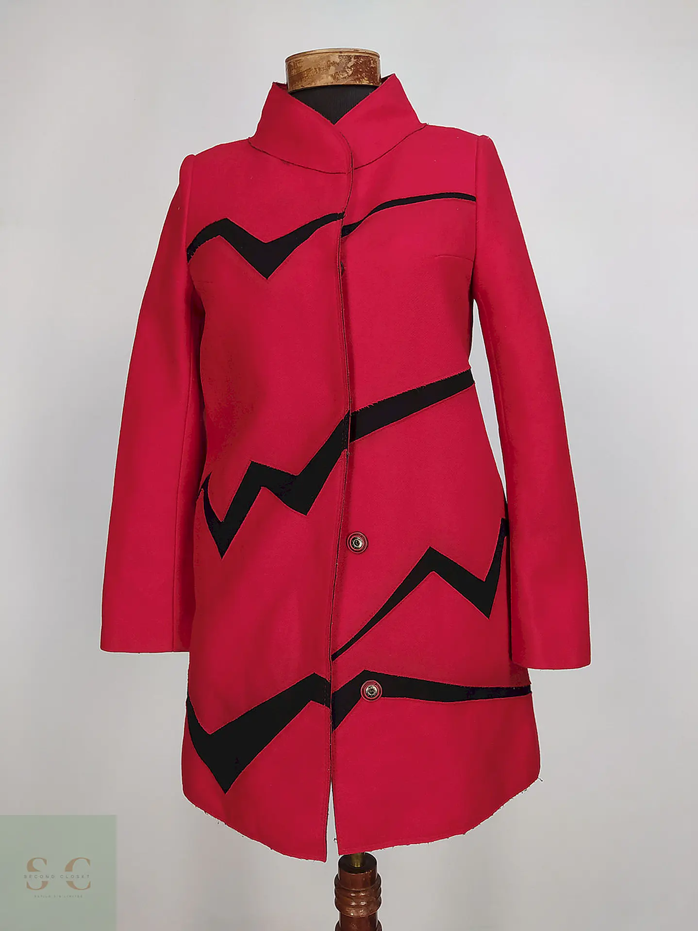 Abrigo Dekka Rojo Negro 80% Lana Talla 38 S/M 1