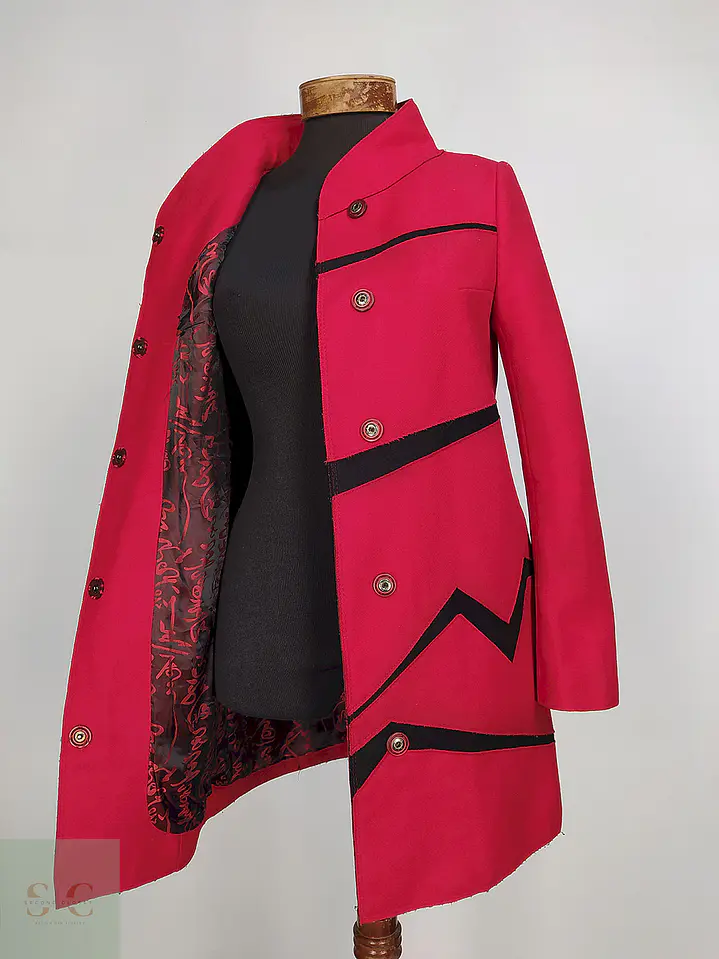Abrigo Dekka Rojo Negro 80% Lana Talla 38 S/M 9