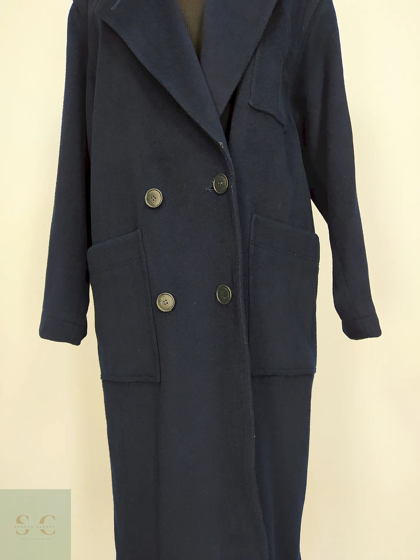 Abrigo Largo Azul Morton Bernard Lana Talla 44 5
