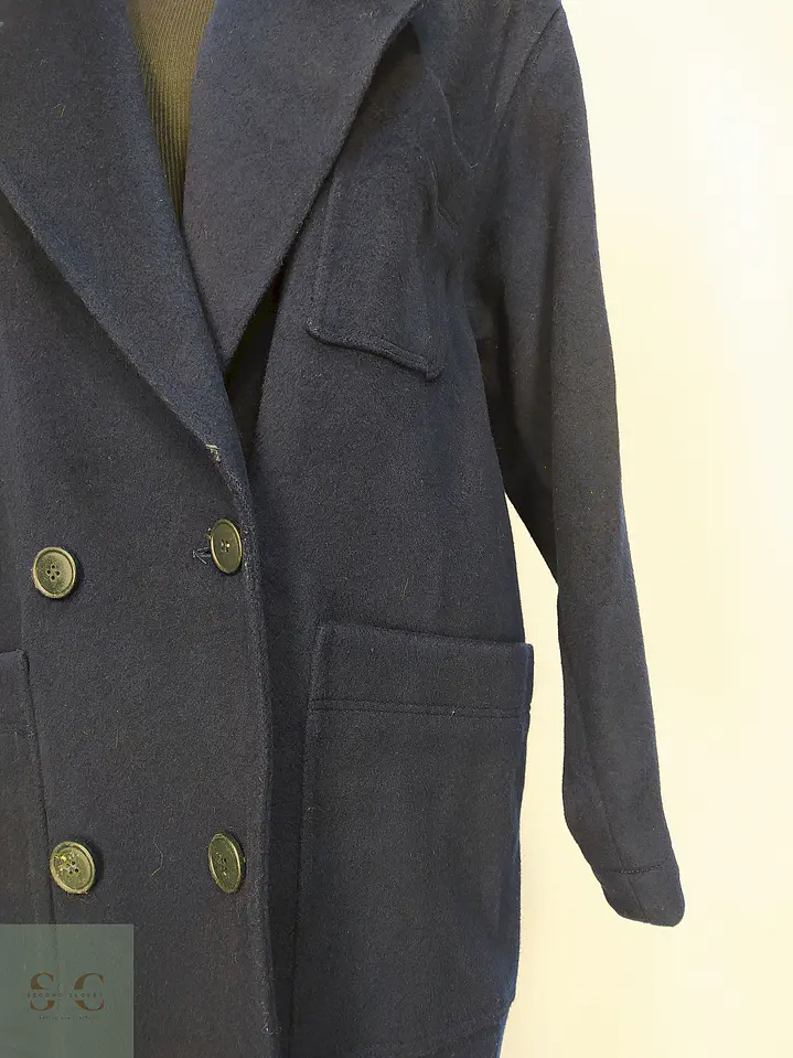 Abrigo Largo Azul Morton Bernard Lana Talla 44 8